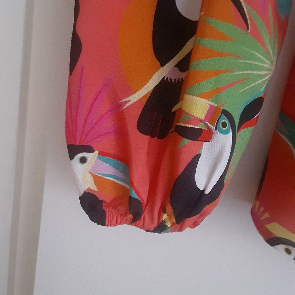 FARM RIO Colorful Women's Top with Toucan Print,size S - Picture 5 of 7